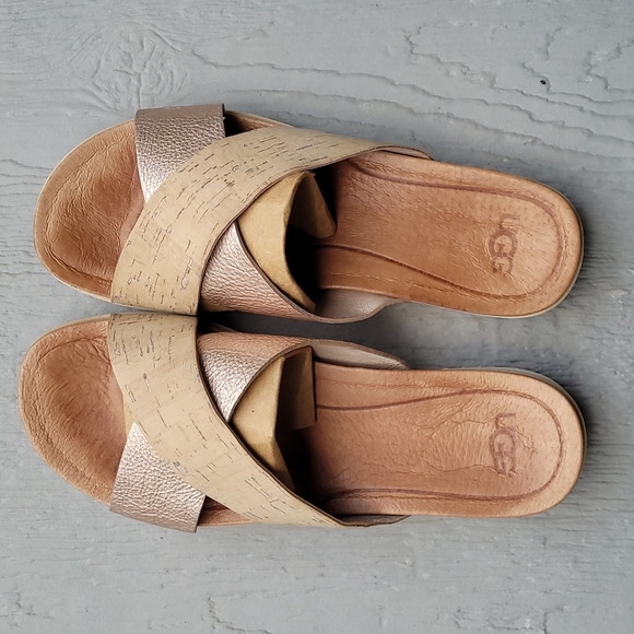 Ugg Shoes | Ugg Kari Rose Gold \u0026 Cork Slide Sz.7 | Color: Gold/Tan | Size: 7 | Irischiriqui's Closet